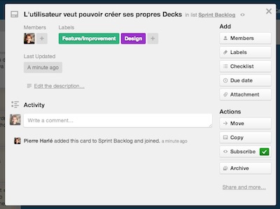 une Card Trello avant que le designer n'y ajoute sa patte
